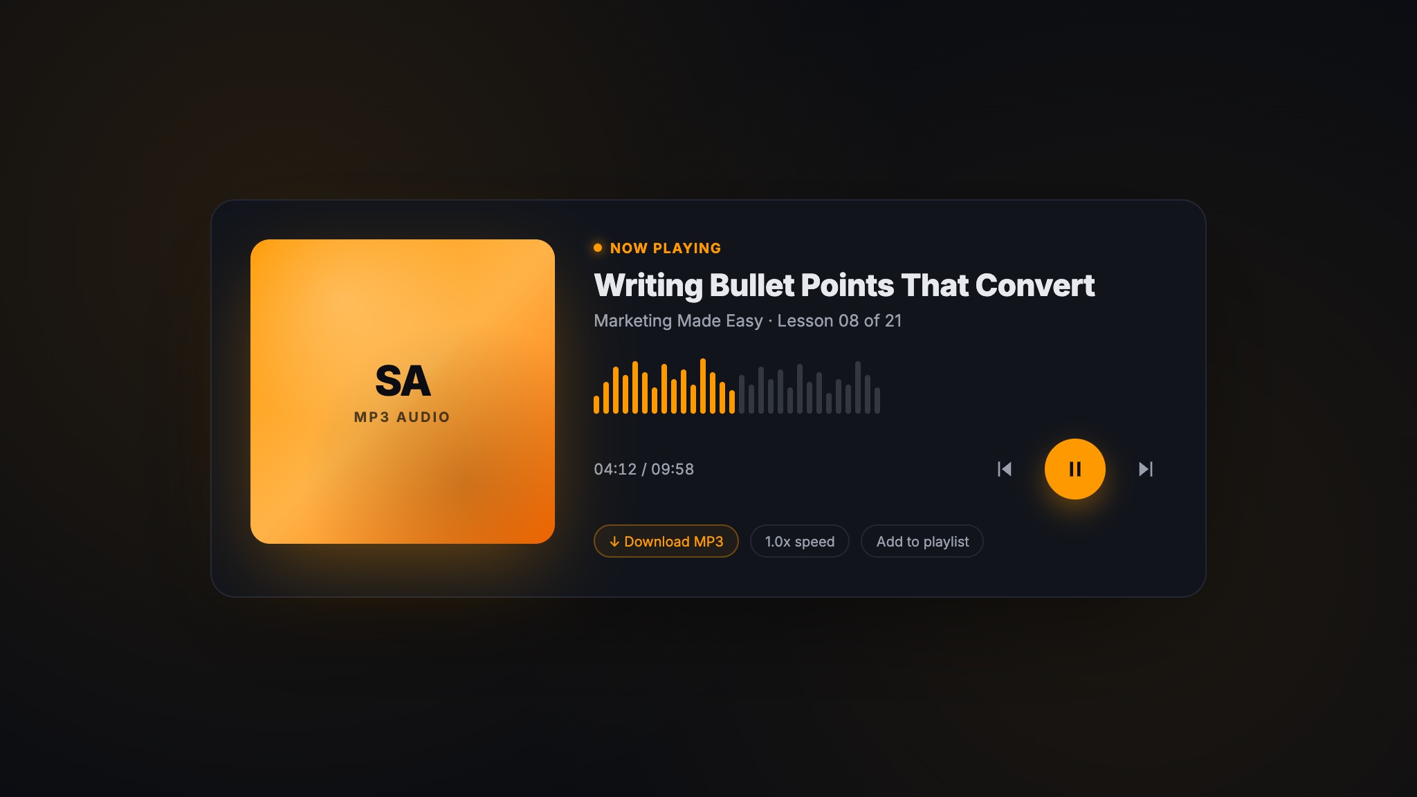 MP3 audio player for course lessons